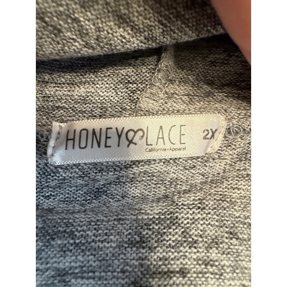 Honey Lace Star Print Hoodie Top Blue Grey Knit Kangaroo Pocket Tunic 2X Womens - Picture 3 of 6